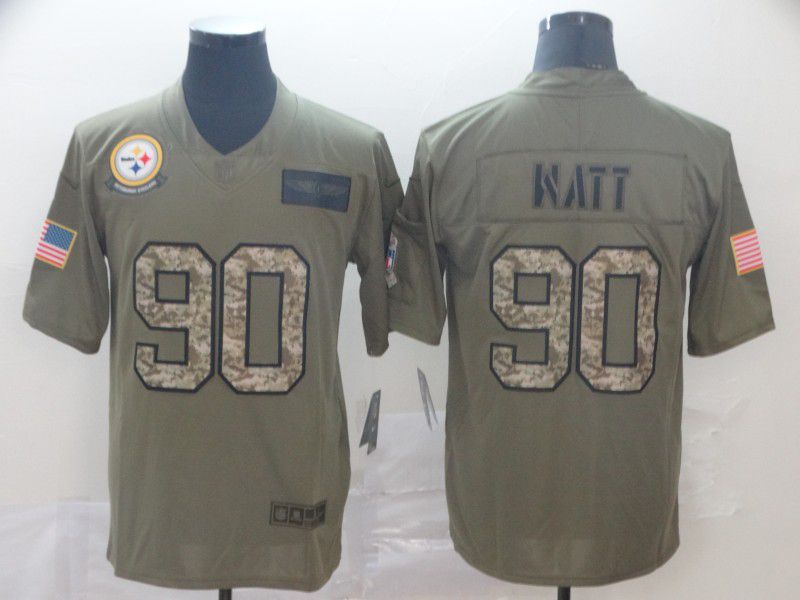 Men Pittsburgh Steelers #90 Watt Nike 2019 Olive Camo Salute to Service Limited NFL Jerseys